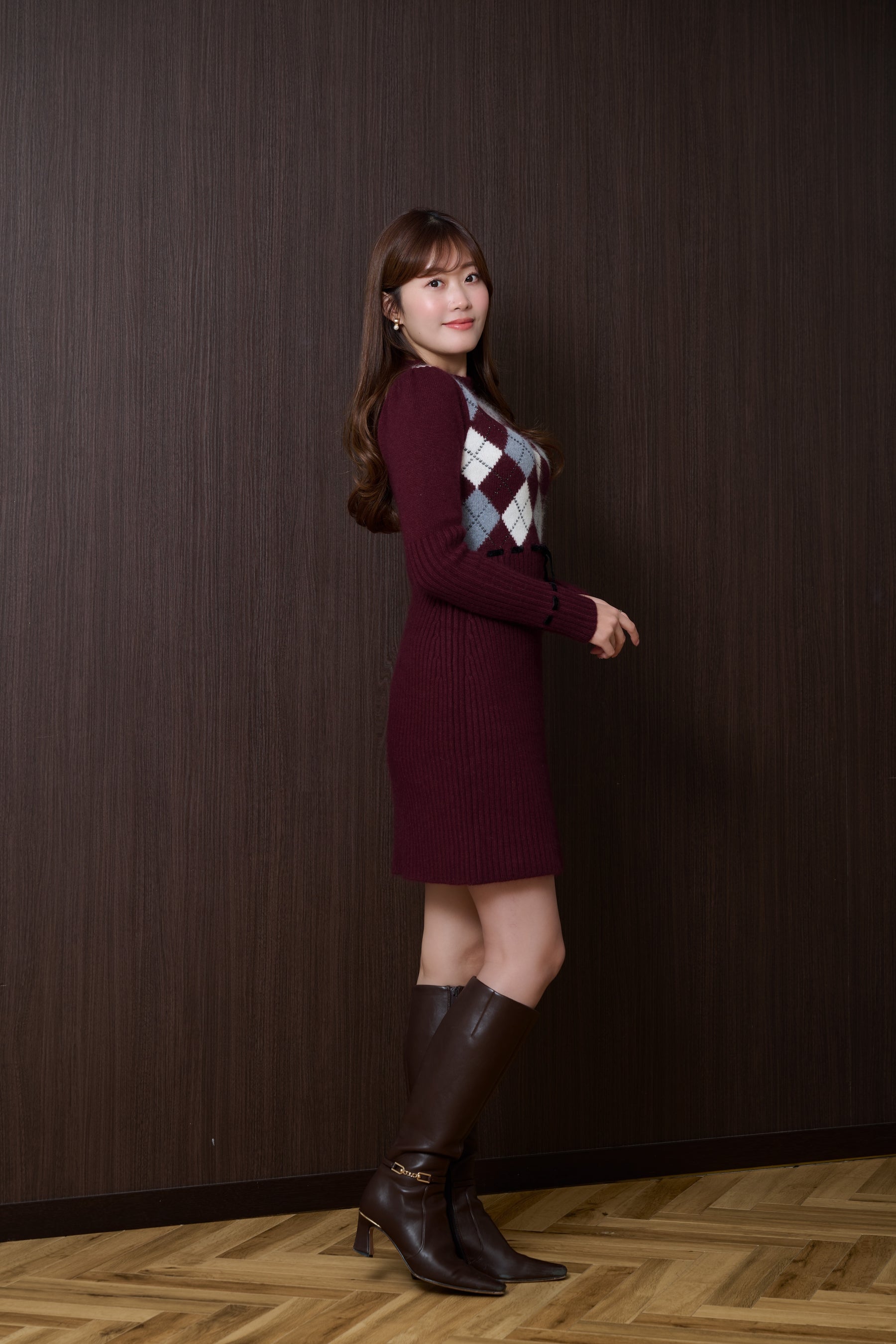 New Color]Moor Argyle Ribbon Knit Dress