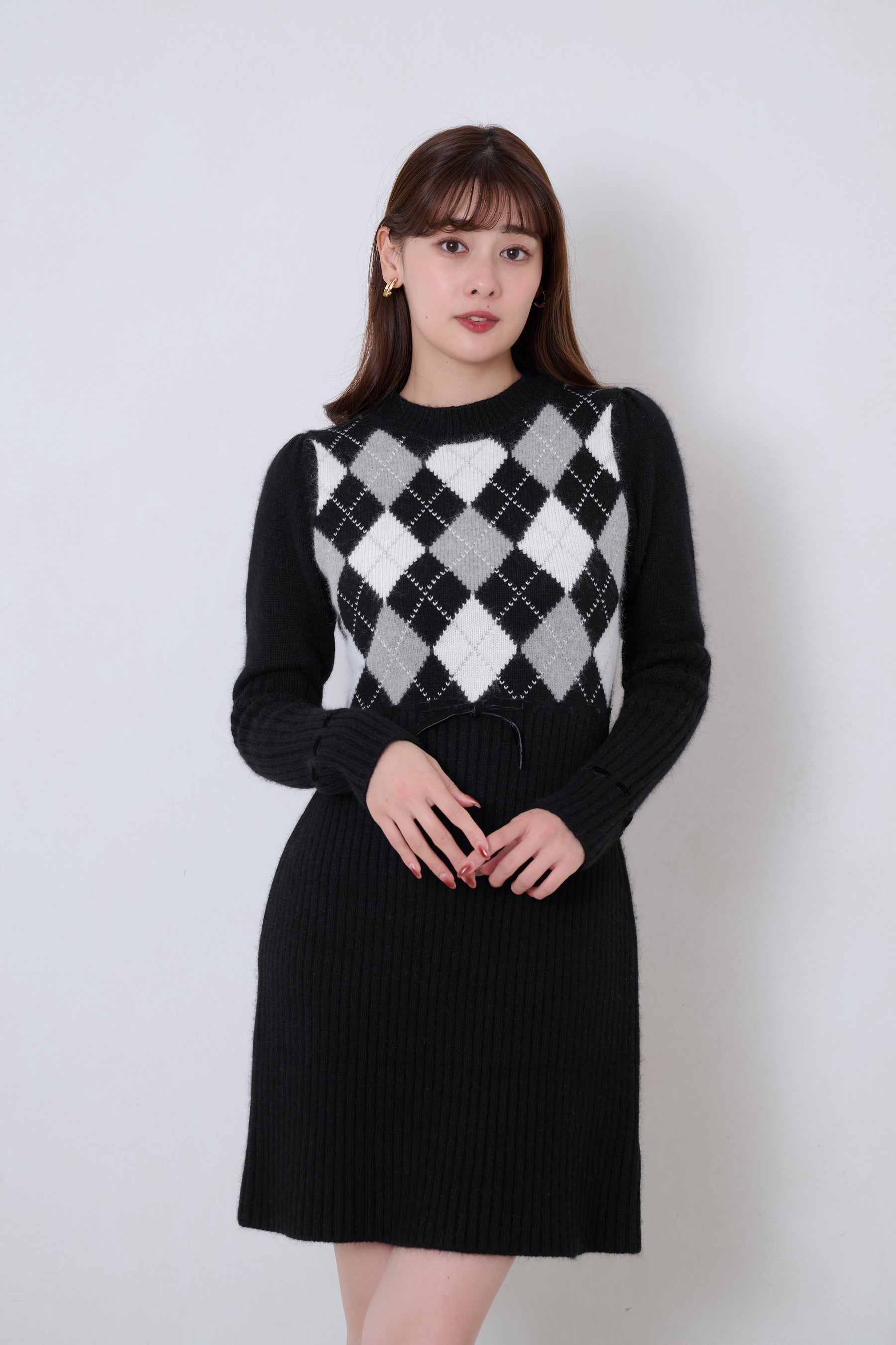 新色】Moor Argyle Ribbon Knit Dress