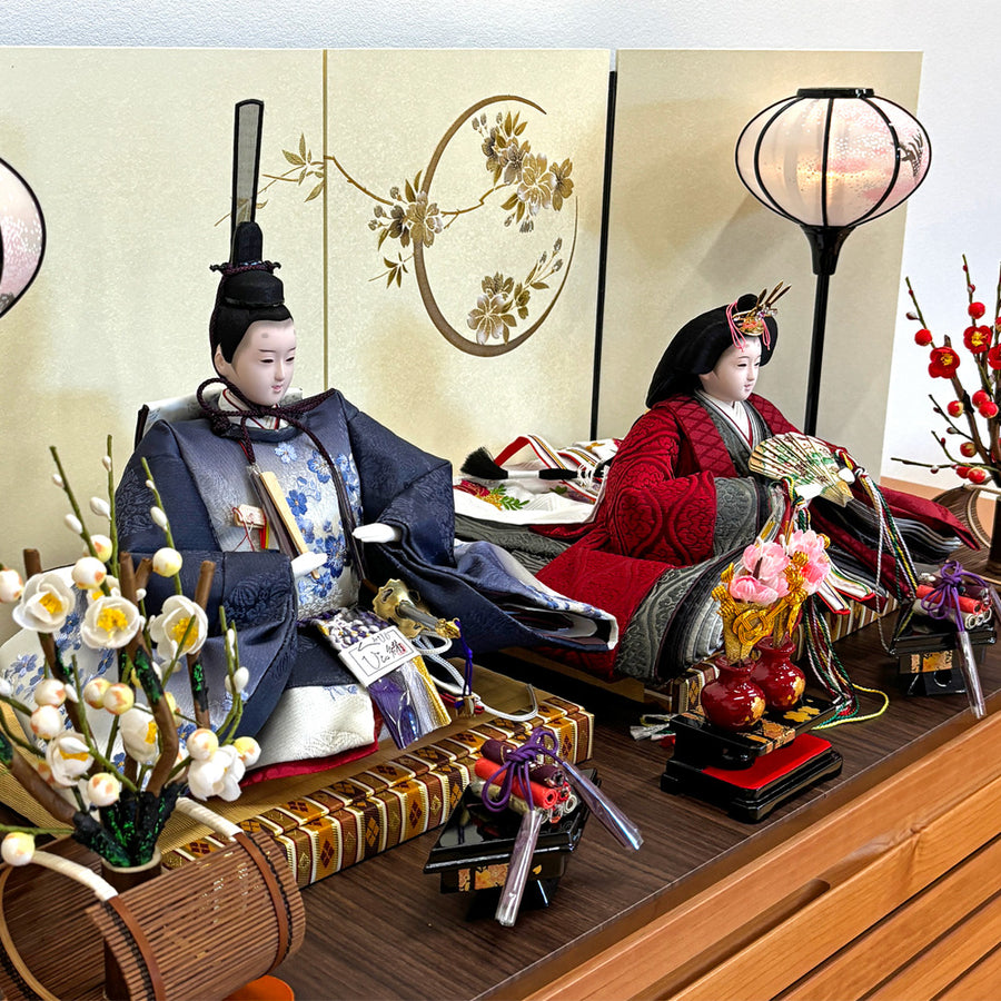 雛人形 品が良い紺色のぼかし染め刺繍スタイル【和泉雛】ひな祭りの