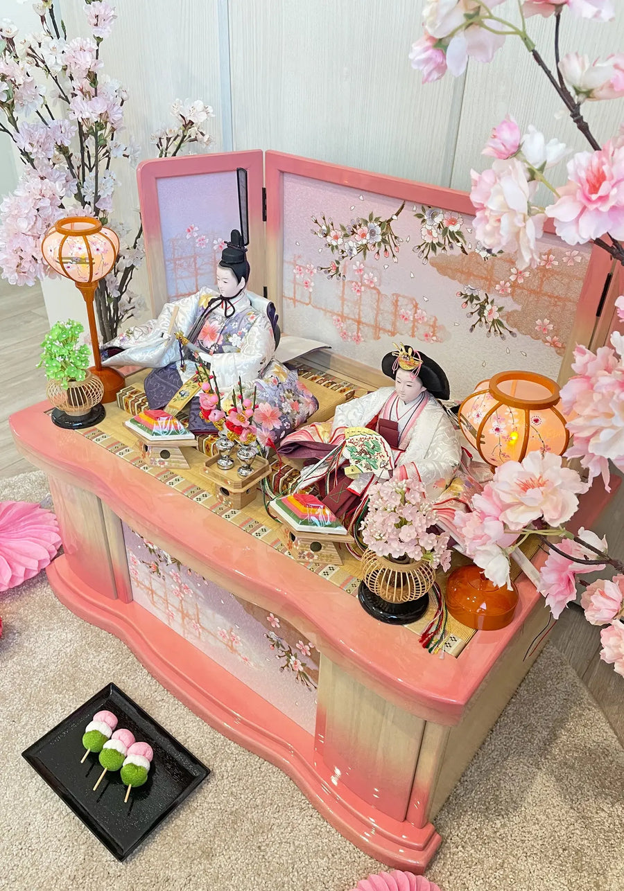 美しい色彩感覚と色使いの雛人形 ピンク系の雛飾り【けい雛】ひな祭り