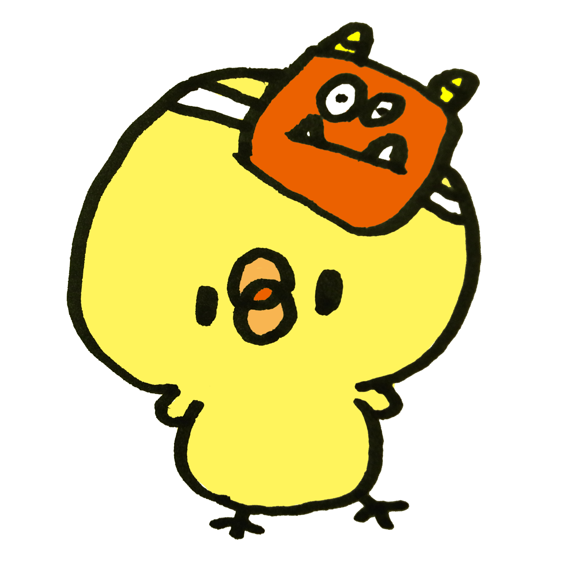 節分なので鬼のお面をつけたひよこのイラスト | ゆるくてかわいい無料