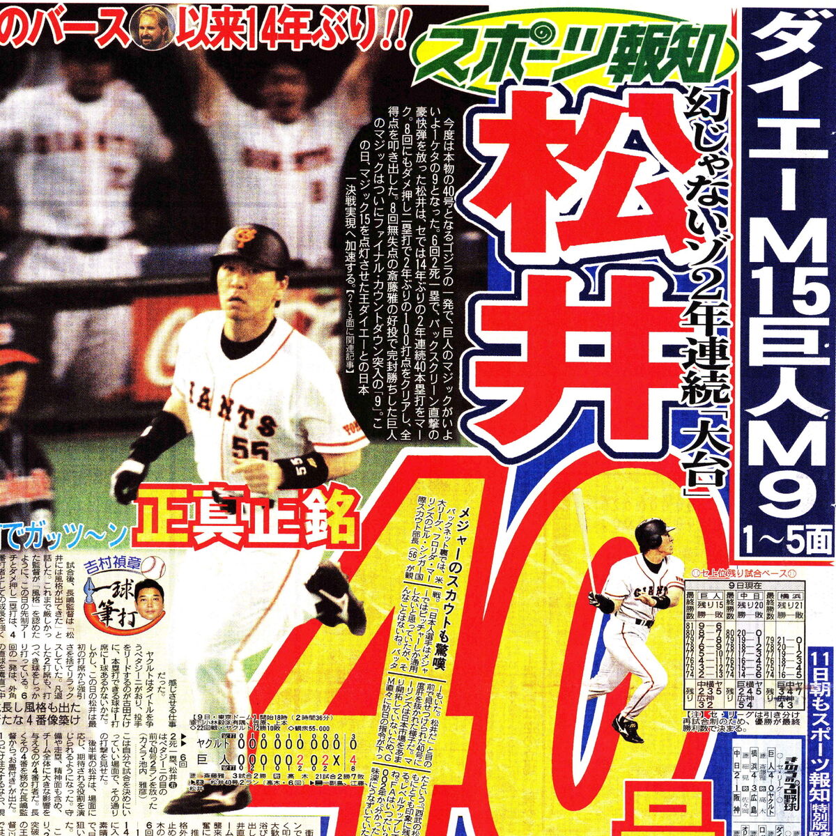 巨人・今日は何の日】松井秀喜が2年連続40号をマーク…2000年9
