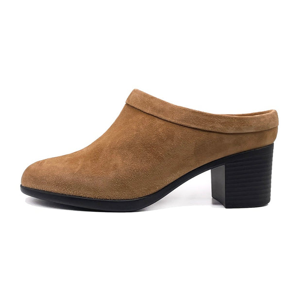 Collared Mule - Caramel Suede. Comfortable and Chic Women's Shoes