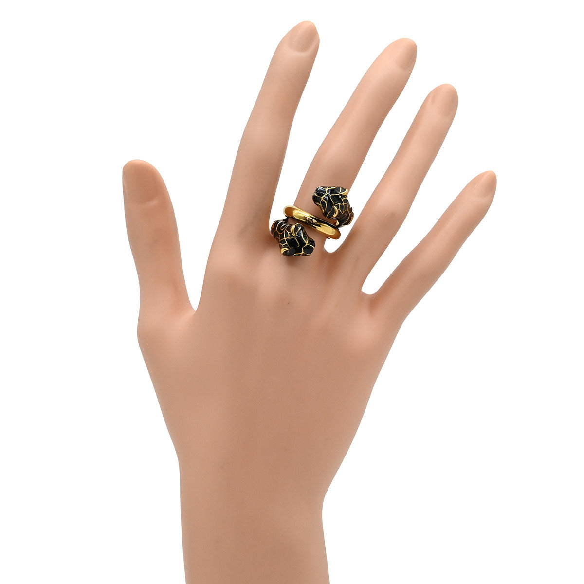 グッチ GUCCI ダブルタイガーヘッド ブラック×ゴールド メタル