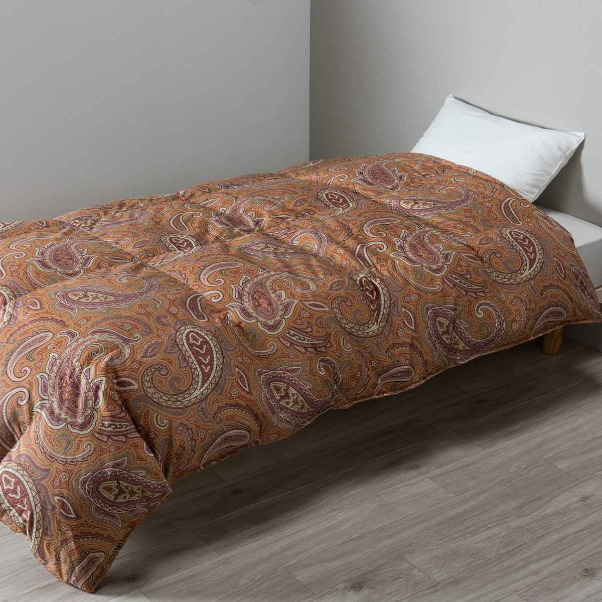 西川 羽毛布団 ホワイトダックダウン90％ ペイズリー柄 シングルロング