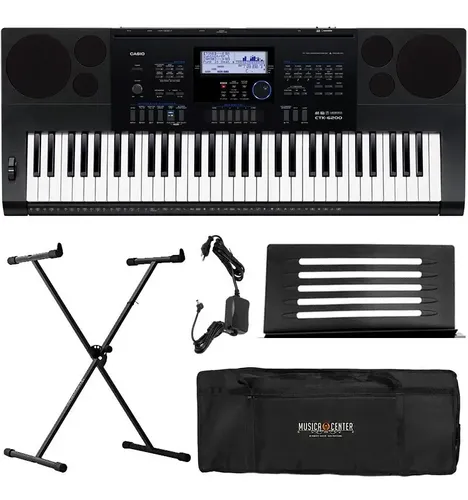 Kit Teclado Musical Casio Ctk 6200 61 Teclas Ctk6200 Timbres Preto