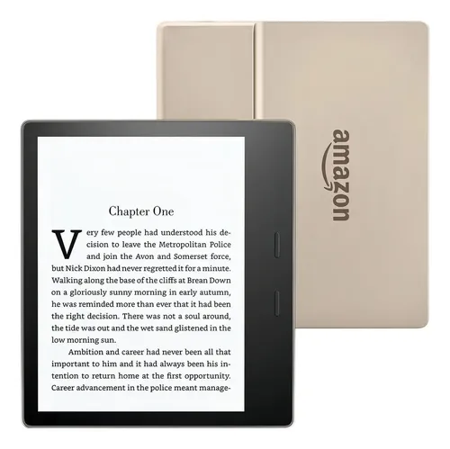 E-Reader Kindle Oasis 9 Gen 32GB champagne-dourado com tela de 7