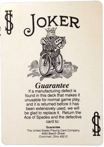Bicycle No. 808 Guarantee Joker, Cincinnati, Ohio.