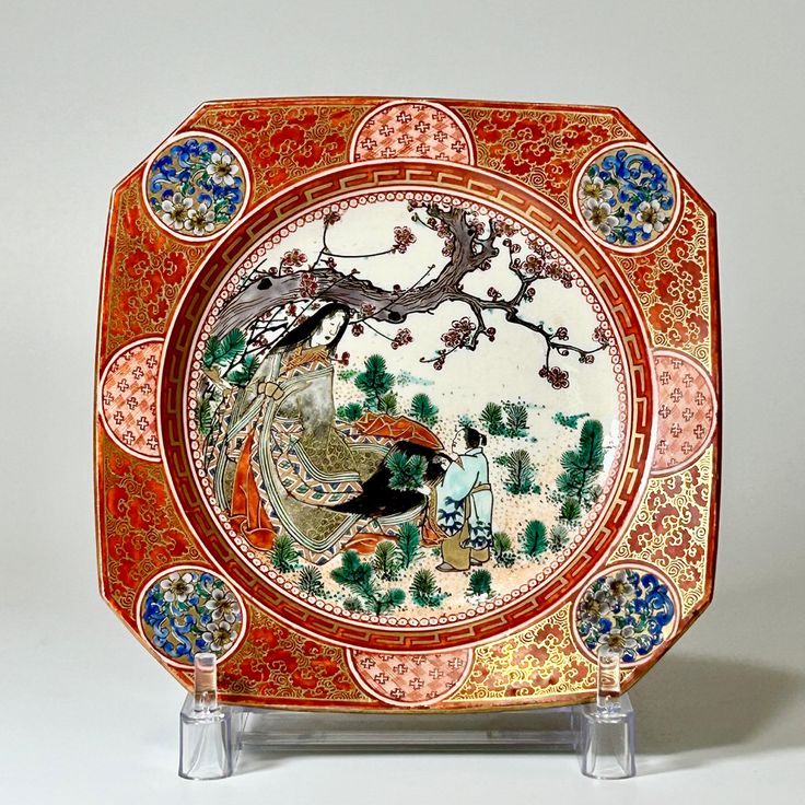 九谷庄三 色絵隅切四方皿