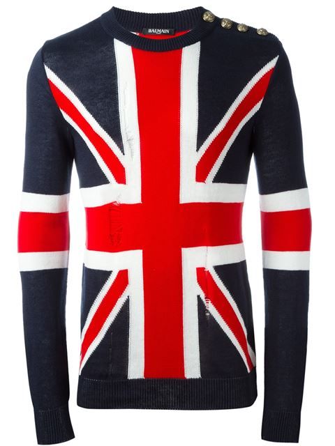 Balmain Uk Flag Destroyed Linen Sweater, Red/white/blue | ModeSens