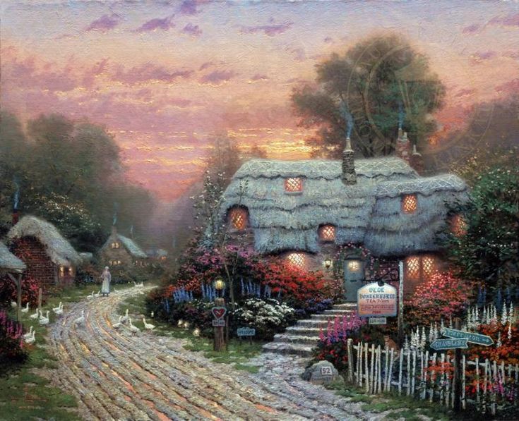 トーマス キンケード 絵画 TEACUP COTTAGE 保証書付き 1996年 トーマス