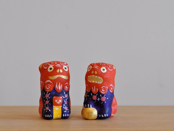 琉球張り子『ペアシーサー・赤』- 豊永 盛人 (玩具ロードワークス)