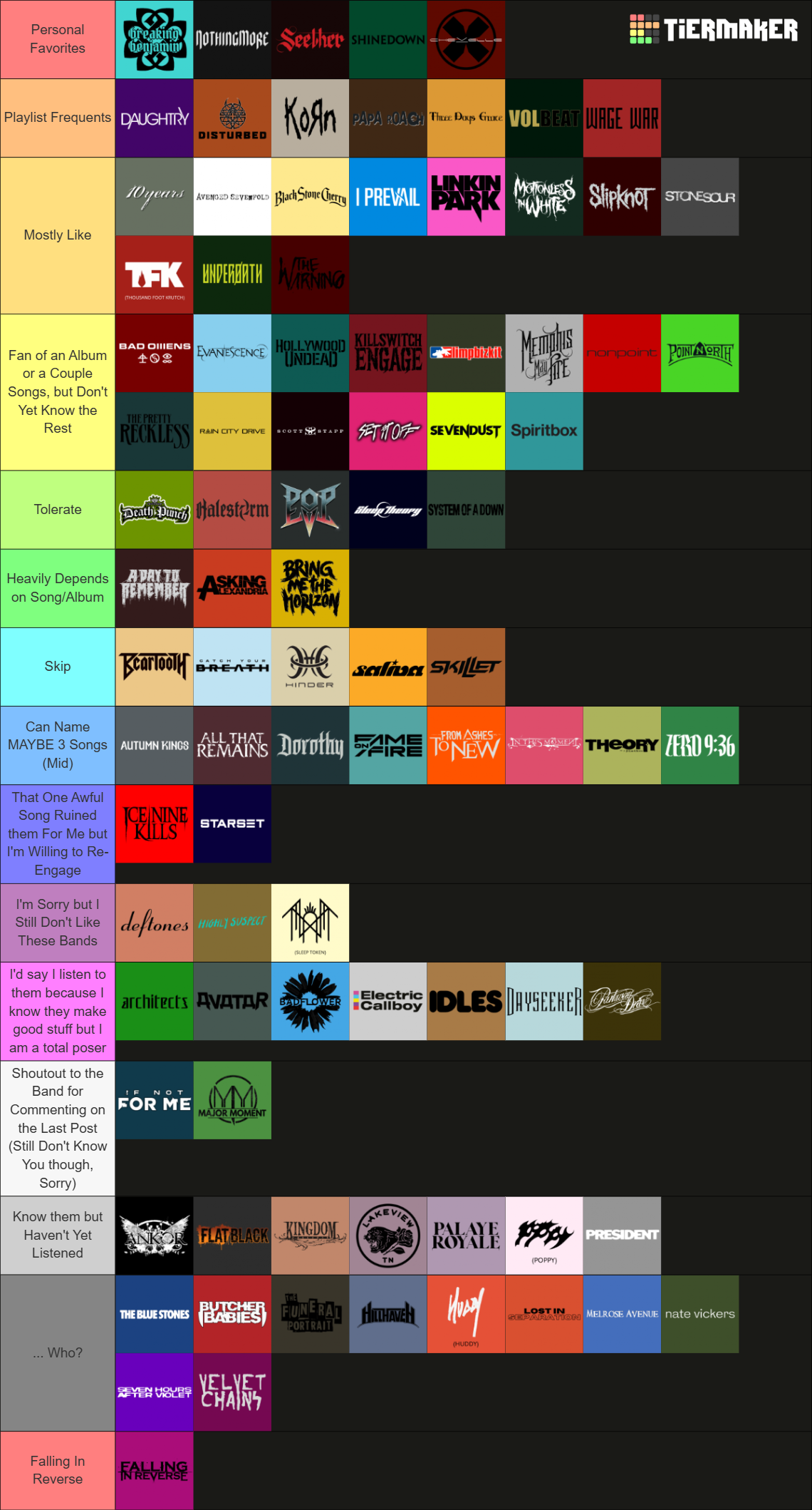 SiriusXM Octane's Top 90 Bands A Tierlist. : r/Shinedown