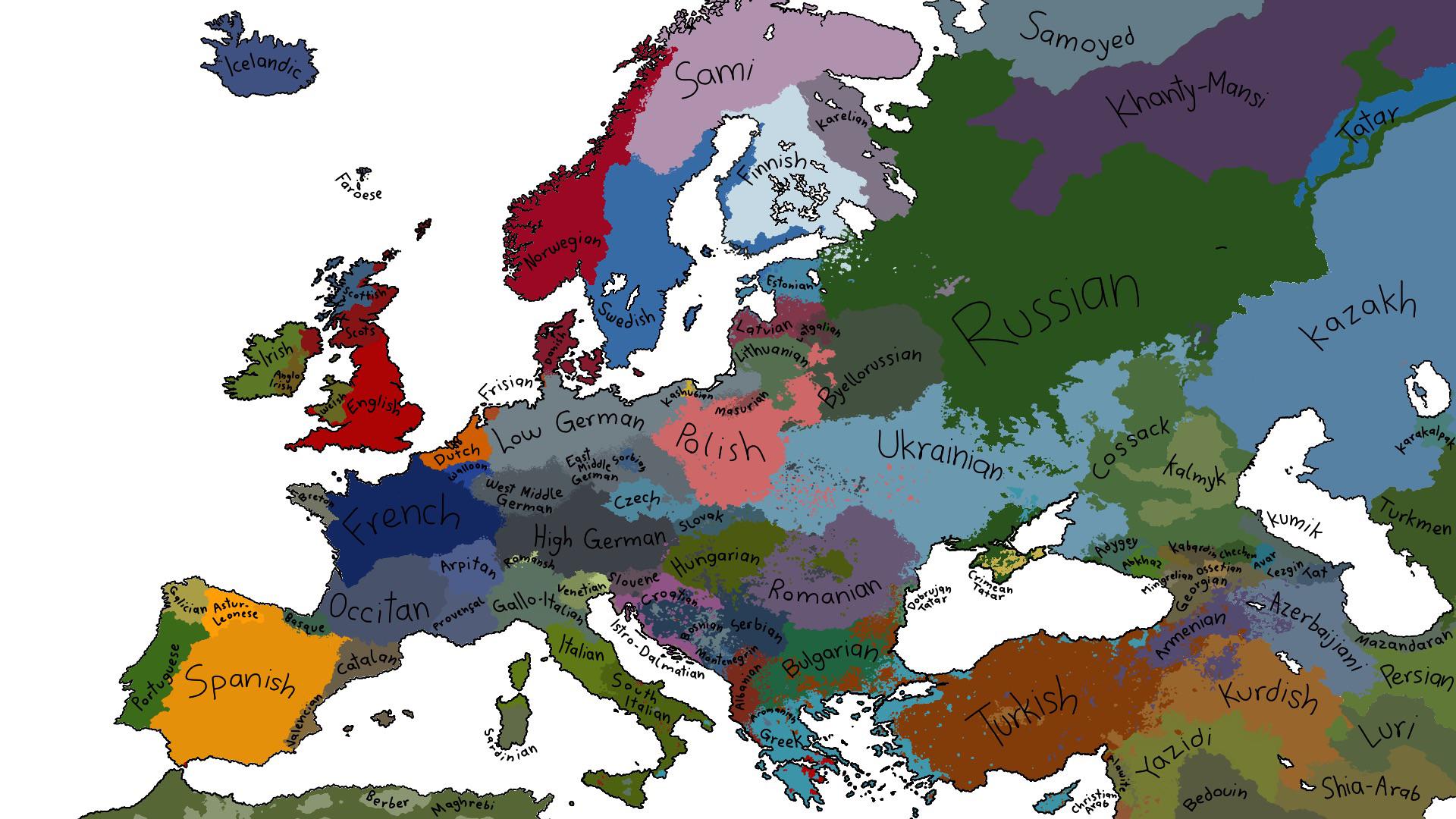 1815年のヨーロッパの民族言語地図、少し更新 (私作なので、結構ミスが