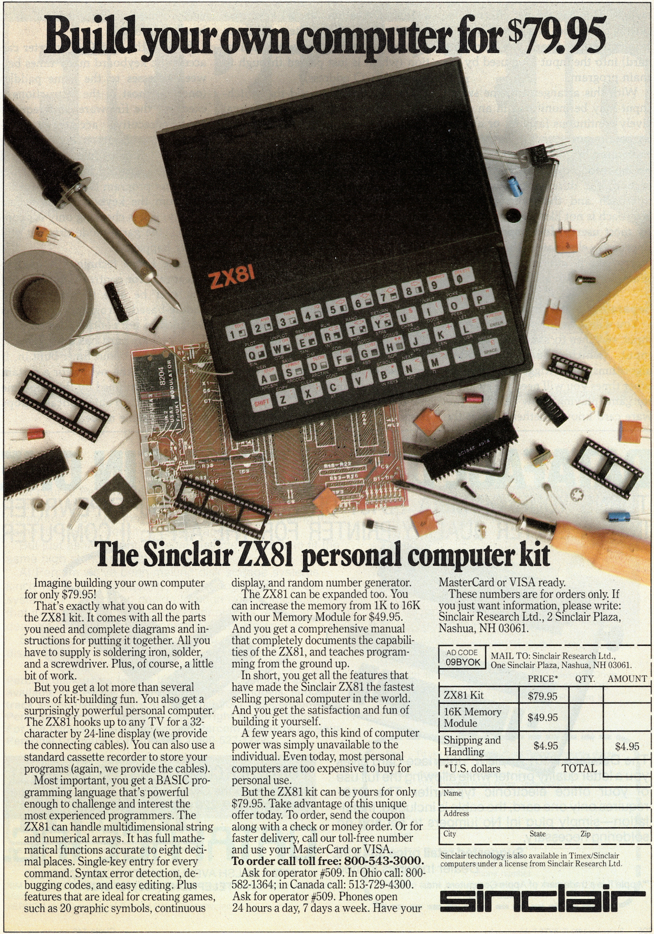 Build Your Own Sinclair ZX81 Ad, BYTE Magazine, Volume 7, Number 9