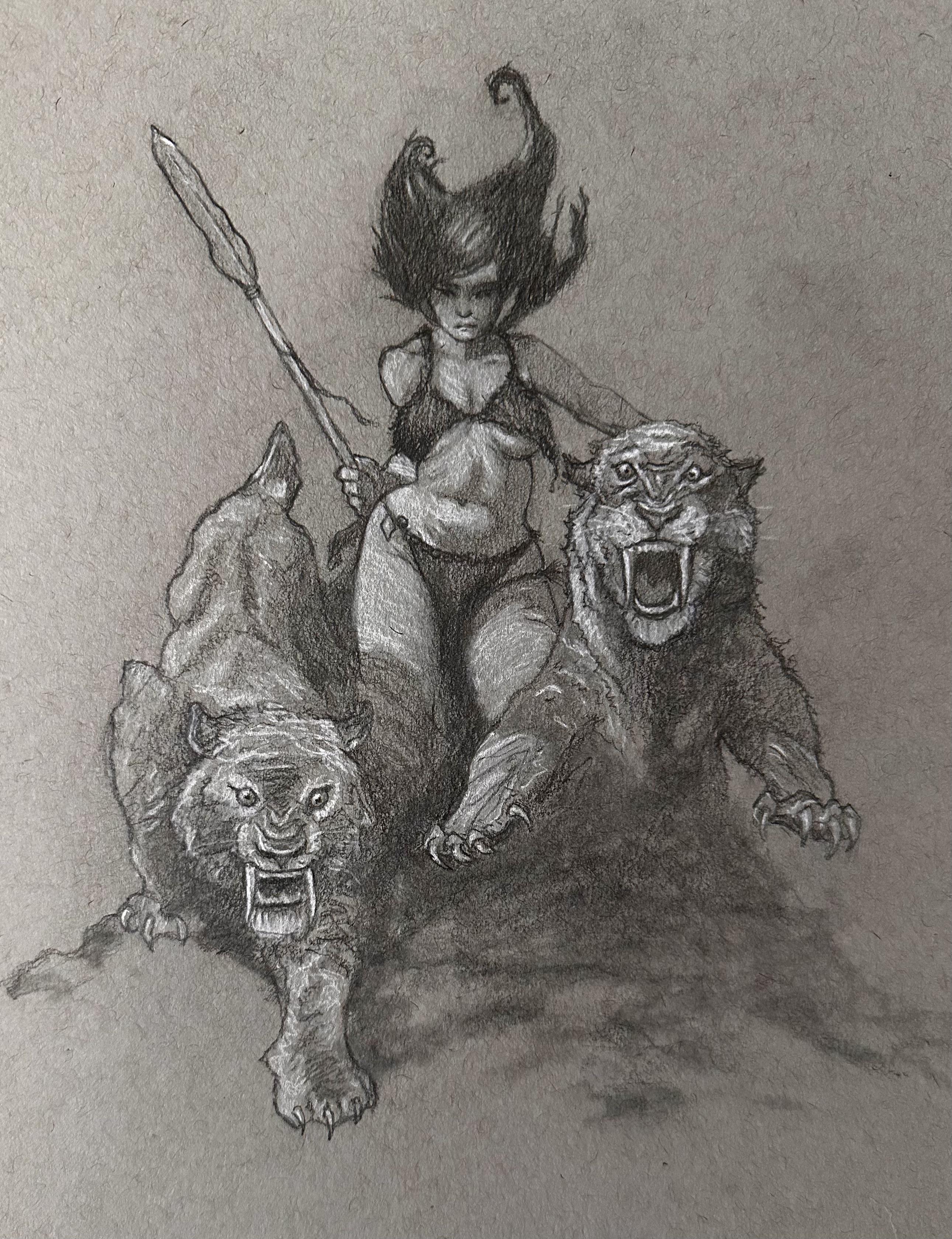 フランク・フラゼッタの絵を描いてみたんだ。彼の作品、マジで好き