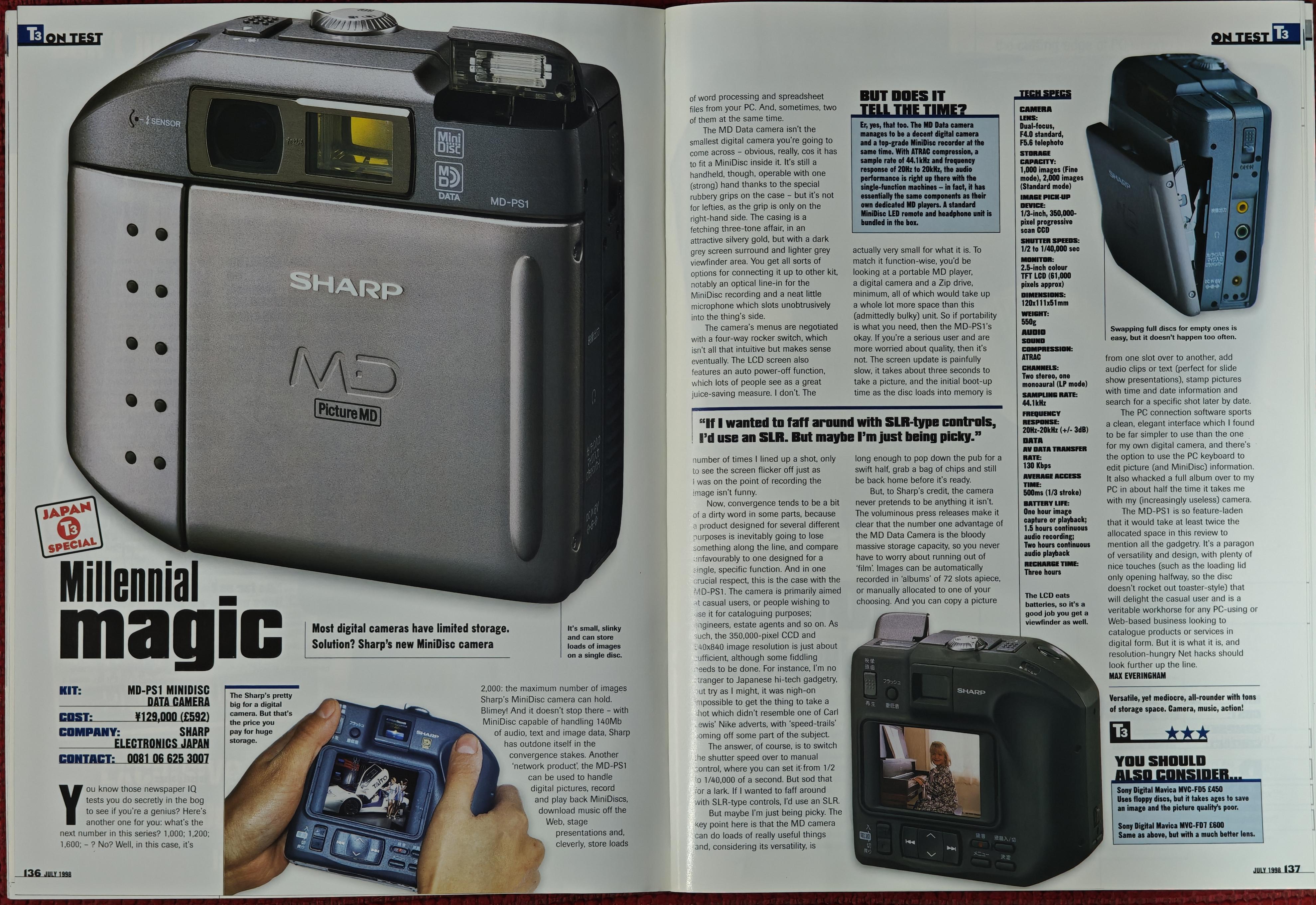 SHARP MD-PS1 MiniDisc Data Camera (T3 Magazine UK, July 1998) : r