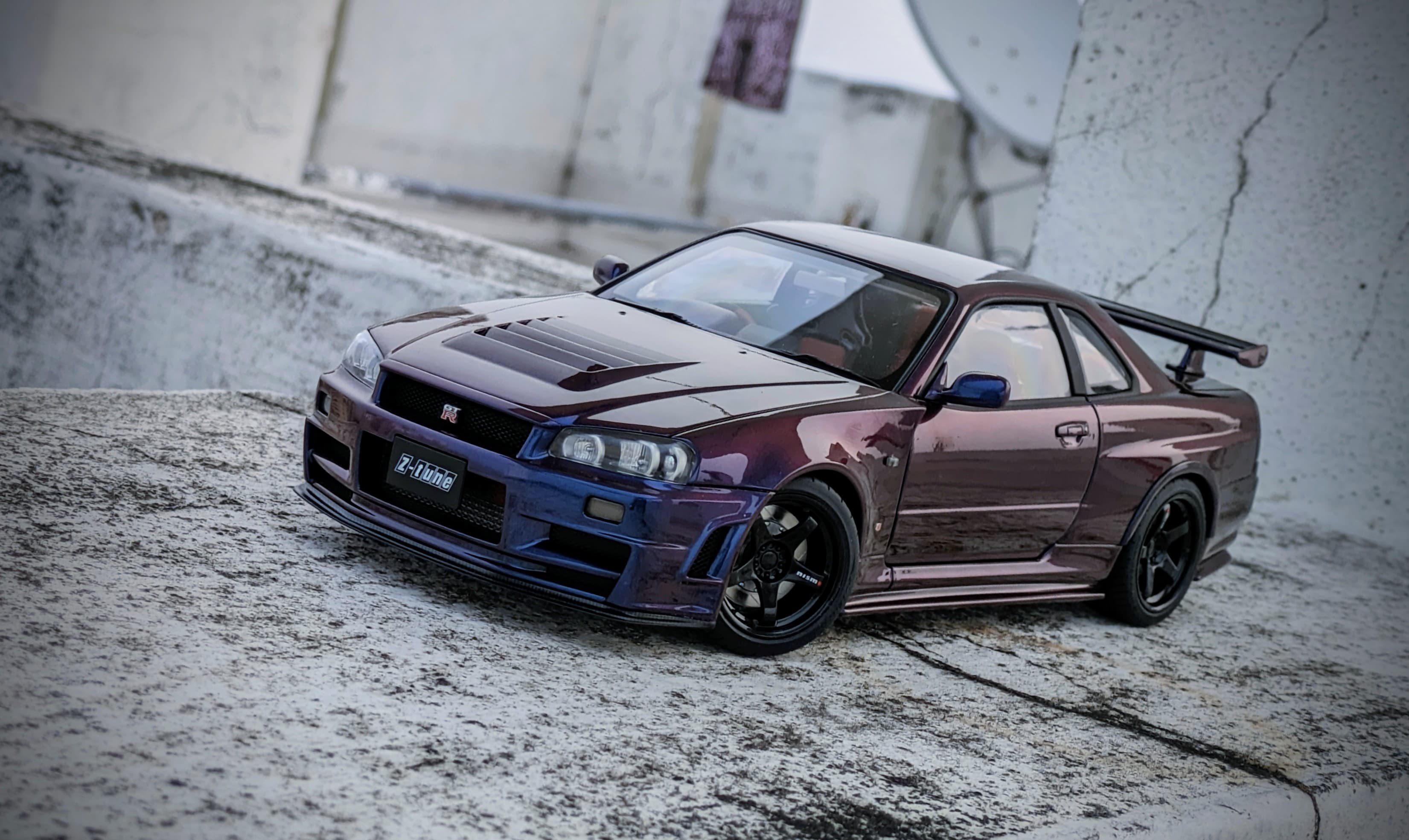 保護ケースつき】ニスモ R34 GT-R Z-tune ミッドナイトパープル 保護