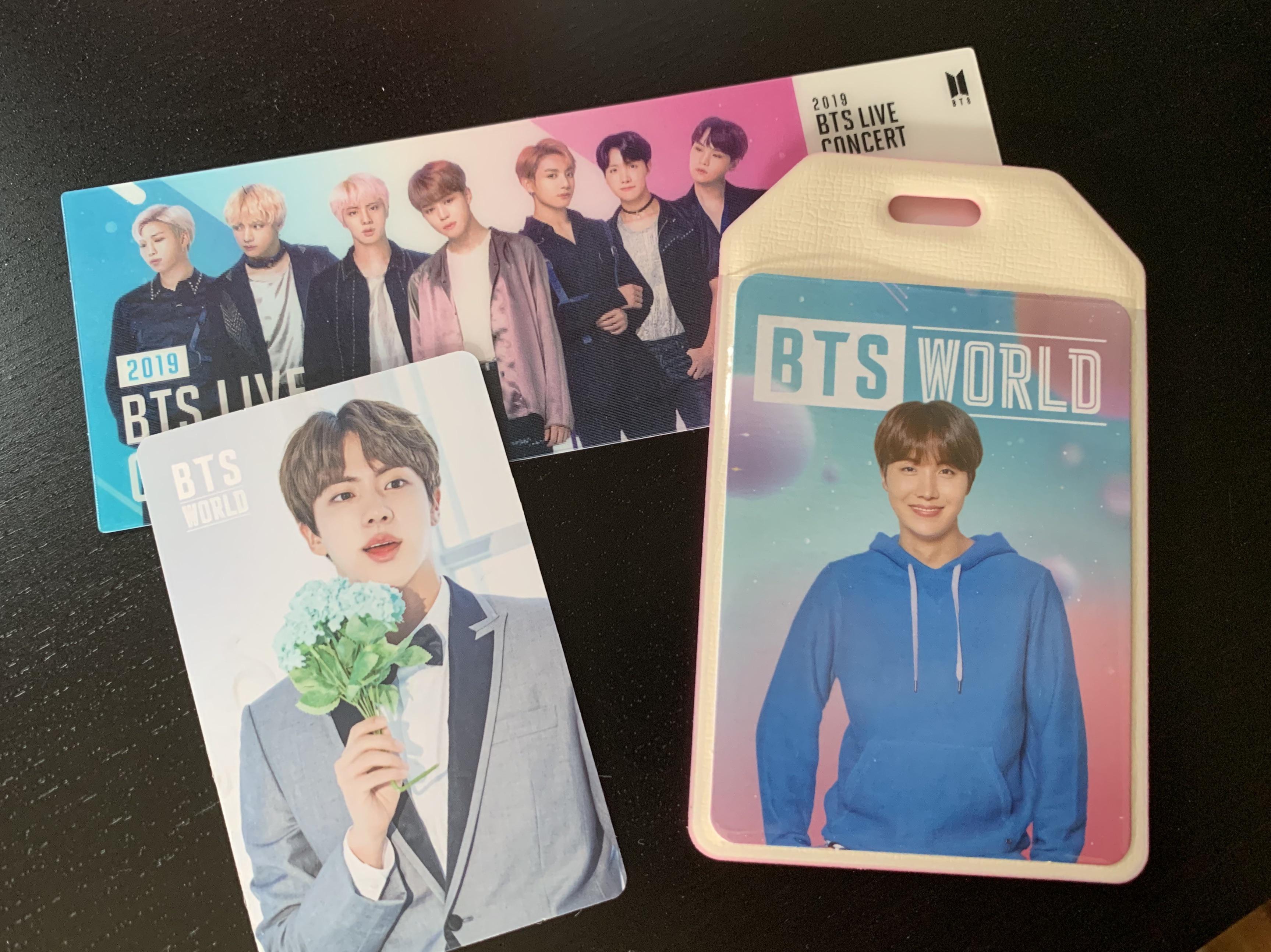 Looking to trade my BTS WORLD Jin card for JK, and my Hobi ID card