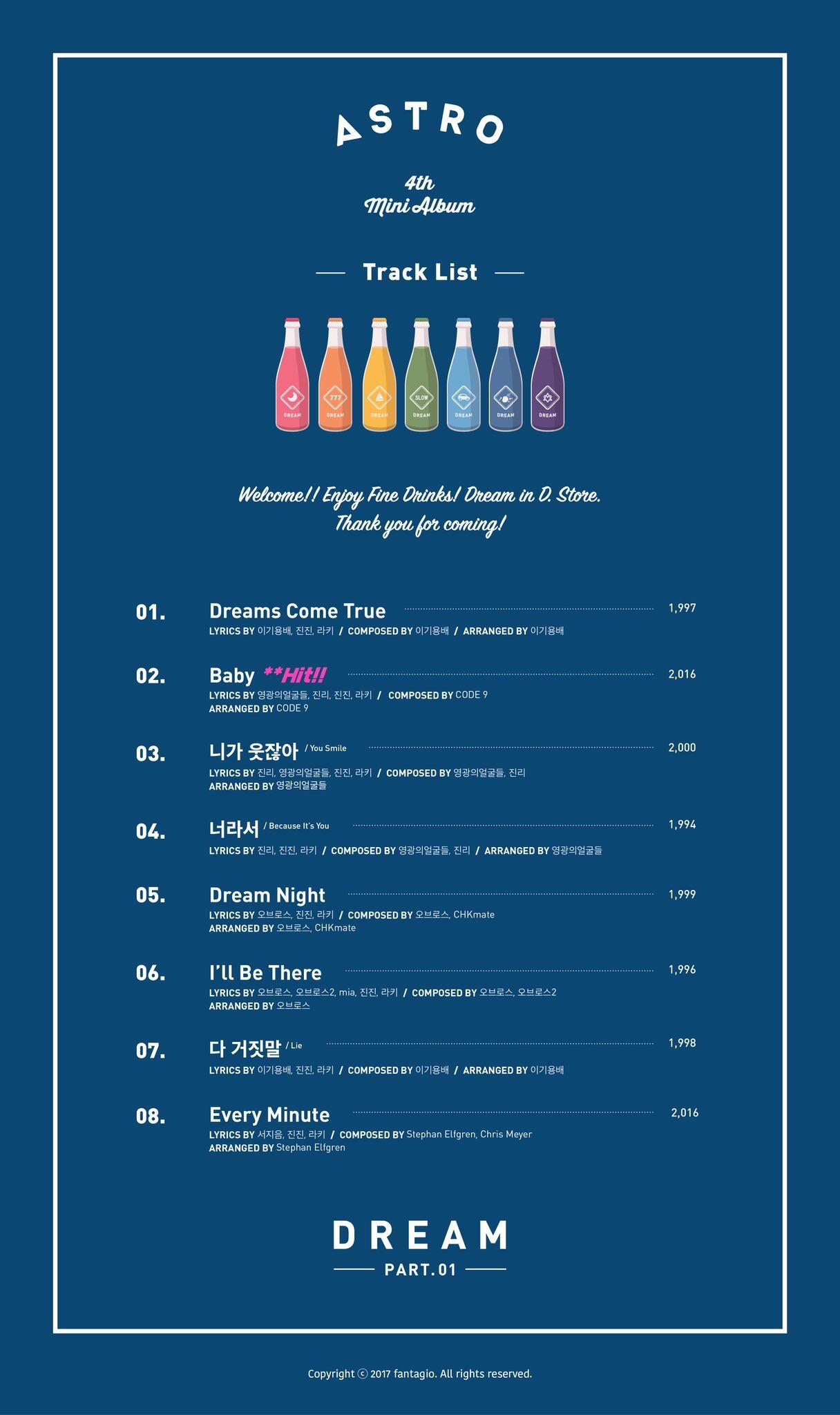 ASTRO 4th Mini Album 'Dream Part.01' Track List : r/kpop