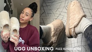 BEFORE YOU BUY WATCH THIS UGG FUZZ SUGAR SLIDE UNBOXING TRY ON
