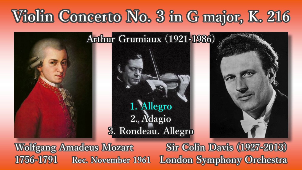 Mozart: Violin Concerto No. 3, Grumiaux & C. Davis (1961