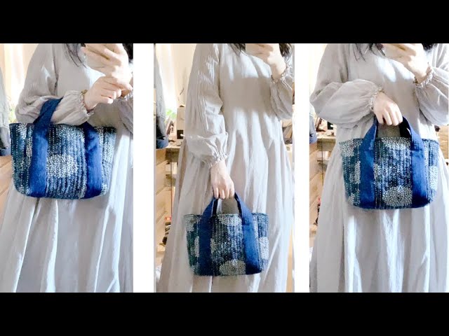 藍古布はぎれ刺し子バッグを作りました☺︎ ふわふわキルトトート