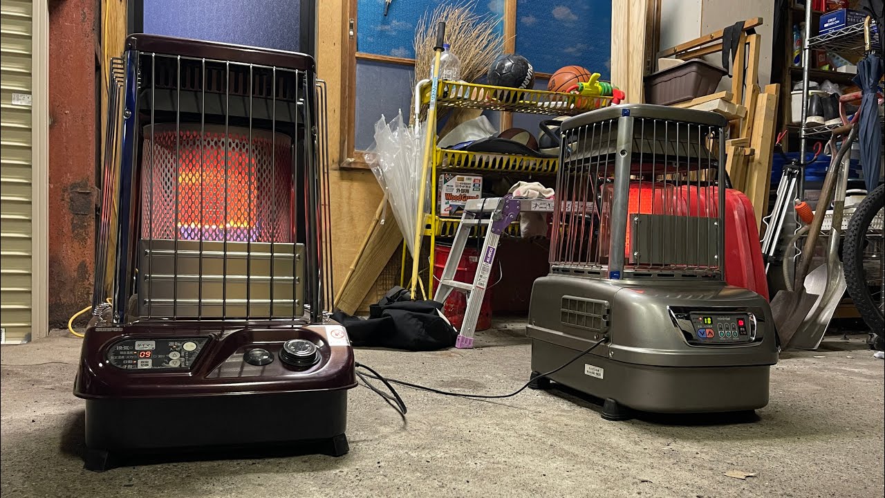 業務用石油ストーブ2台の点火動作から最大火力まで(サンポットのKLR