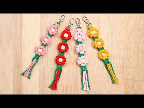 Macrame Flower Keychain | Easy Daisy Macrame Keychain Pattern