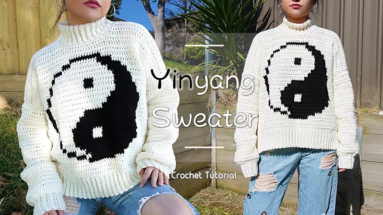 How to Crochet Mock Neck Sweater with YinYang Pattern - YouTube