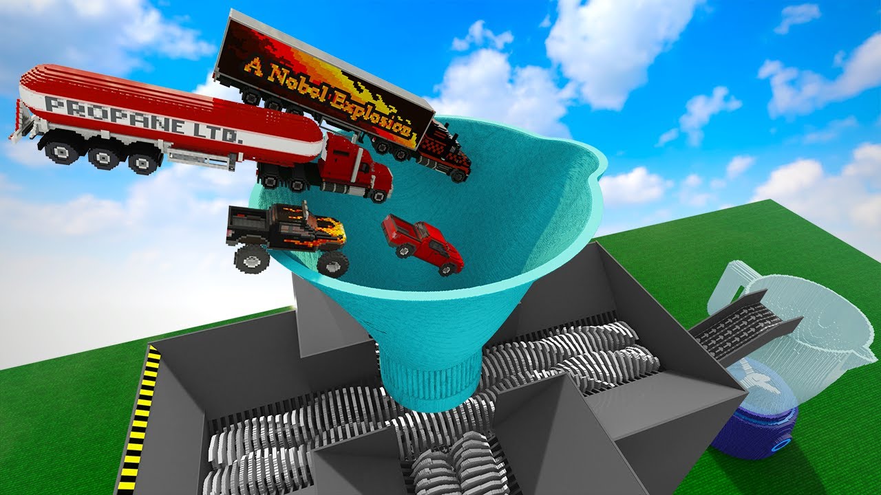 Cars Going To The Shredding Plant Through The Blending Funnel