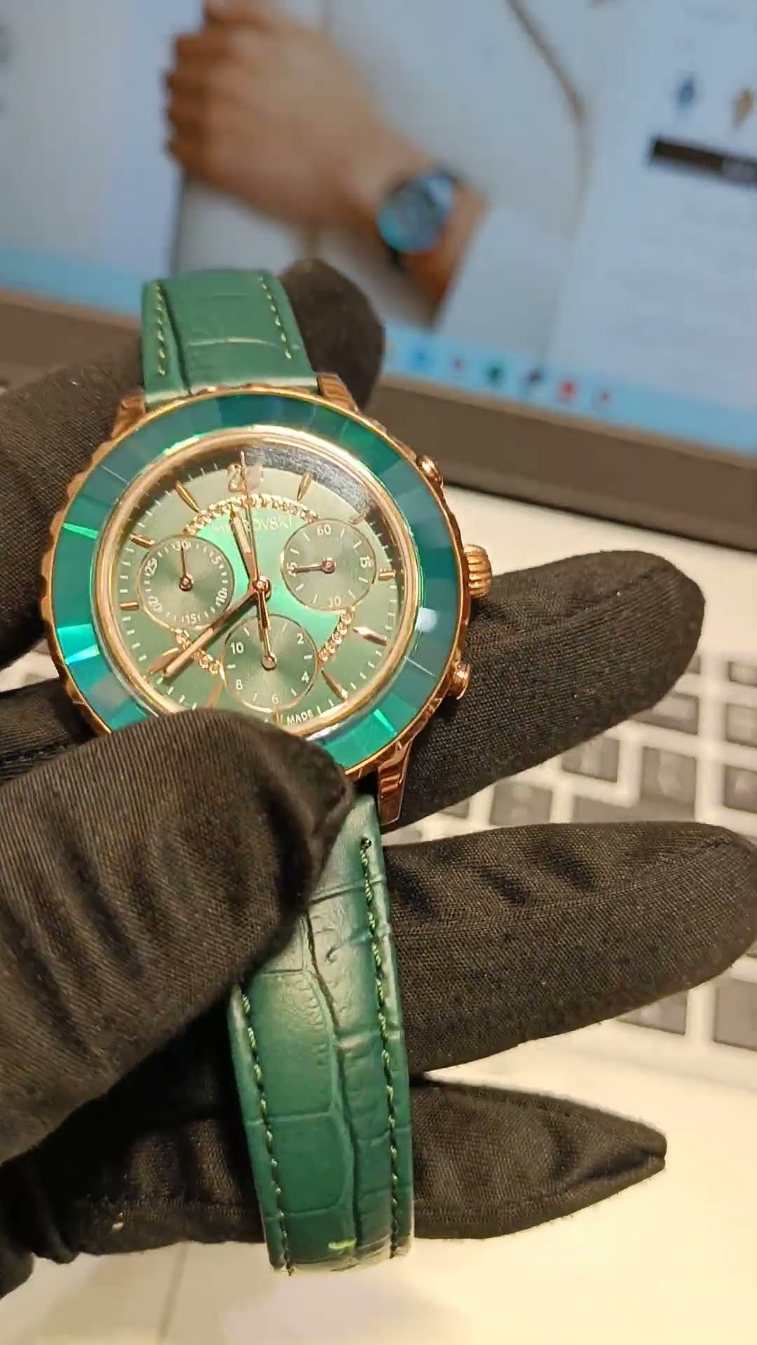 Swarovski Octea Lux Chrono watch Swiss Made, Leather strap,Green