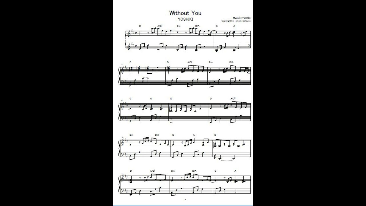 YOSHIKI - Without You ピアノ楽譜PDF | piano*score | Kokomu