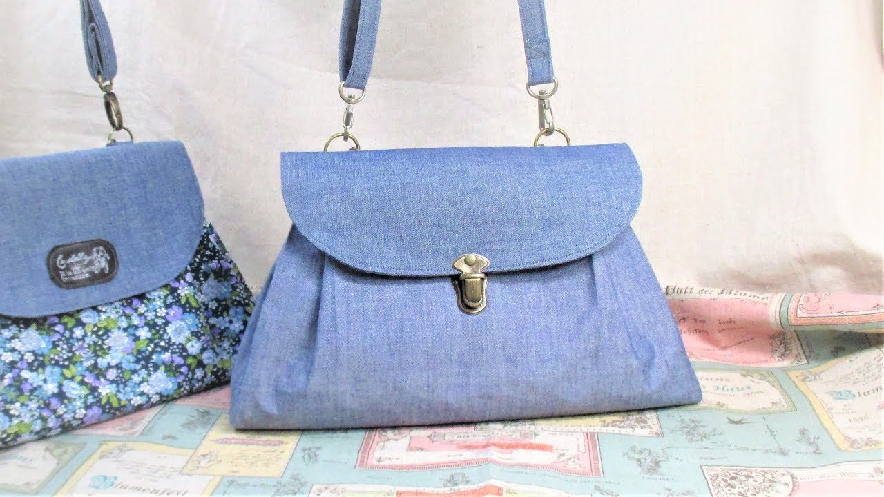 蓋付きショルダーバッグ作り方 shoulder bag handbag 持ち手を付けて