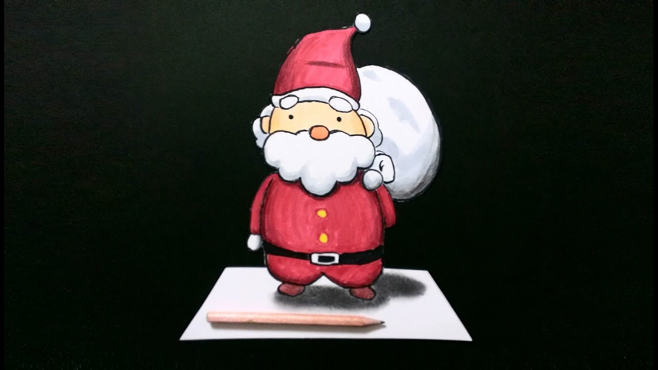 立体的なサンタの描き方 How to draw Santa Claus appearing on a