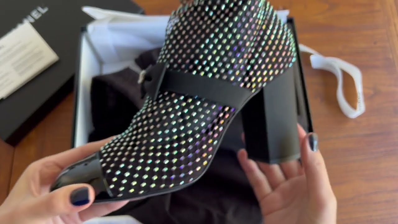 CHANEL RESILLE 90mm MARY JANE BLACK CRYSTAL UNBOXING - YouTube