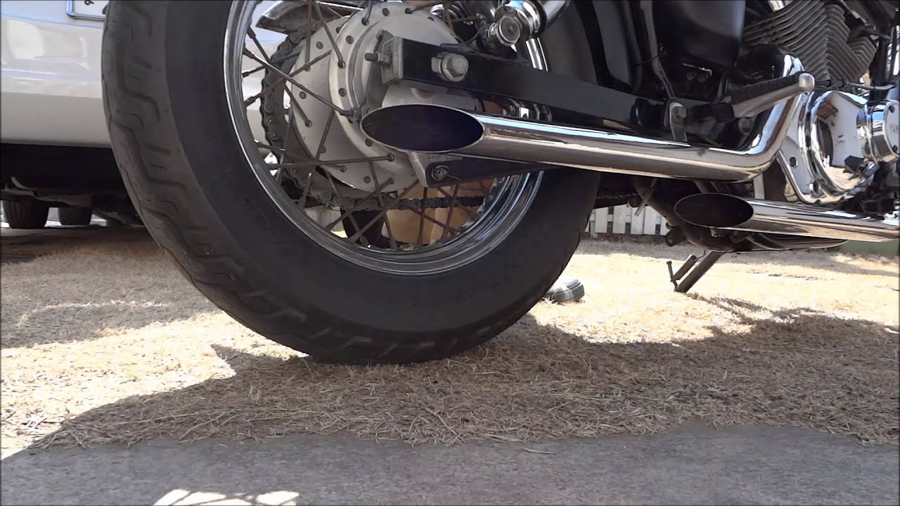 ビラーゴ250 スラッシュカットマフラー 直菅 - YouTube