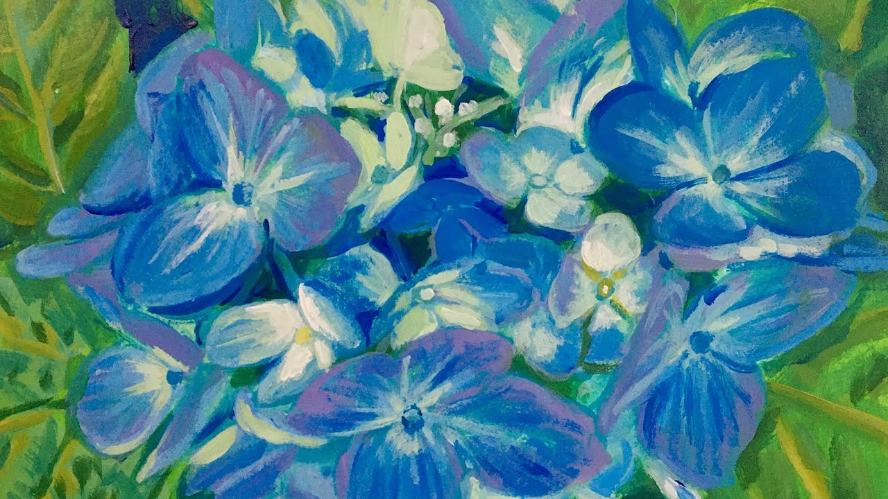 アクリル画】青い紫陽花を描く(描き方のコツは概要欄) - YouTube