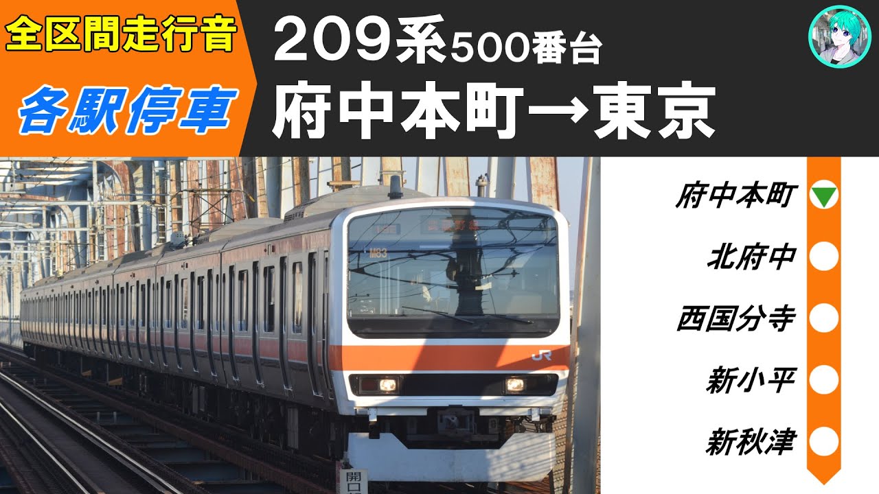 全区間走行音】武蔵野線 209系500番台 府中本町→東京 - YouTube