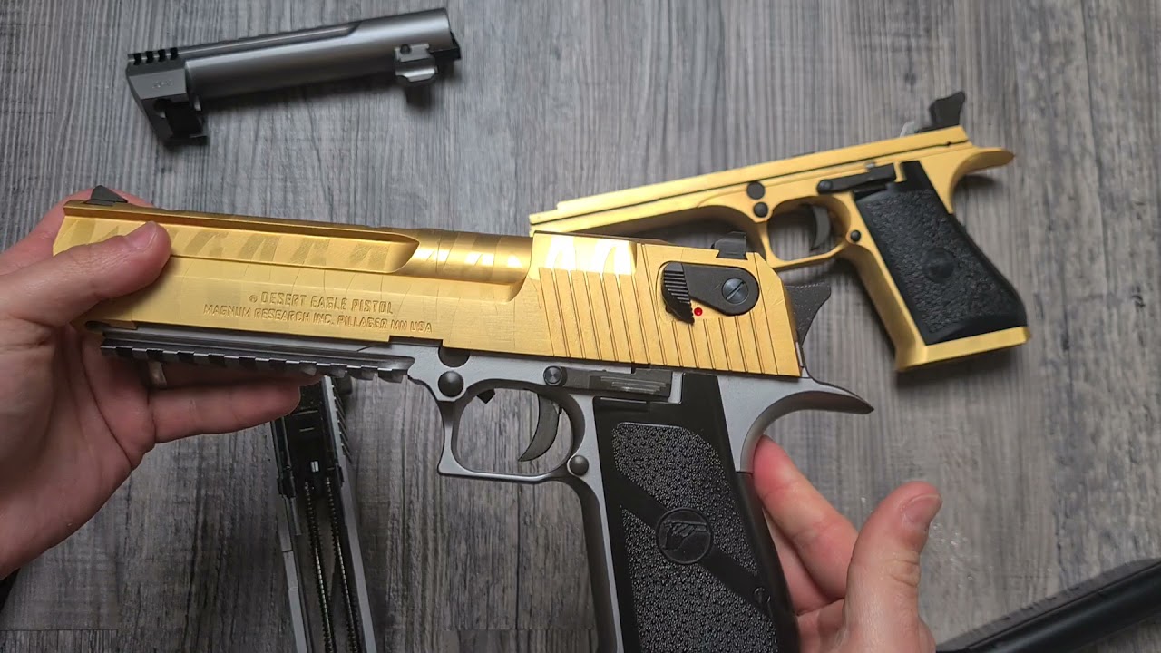 DESERT EAGLE L6 SILVER CYBERGUN & GOLD TIGER STRIPED SLIDE