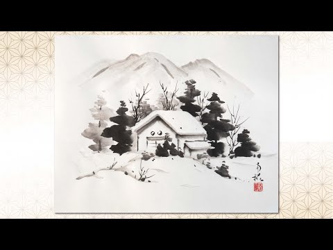 水墨画 雪景色 山水画 日本画 冬・梅 2点セット 水墨画 雪景色 山水画 日本