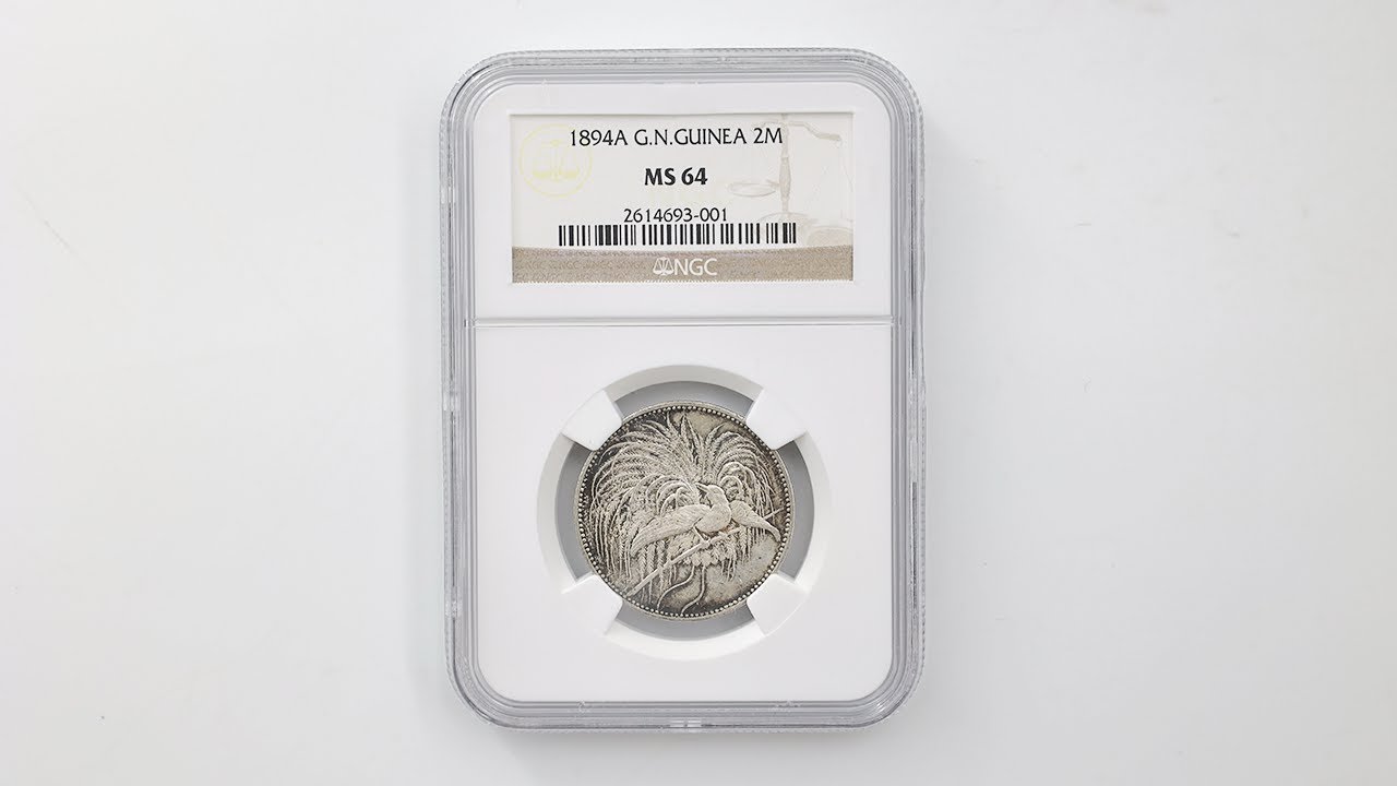 委託販売 1894 パプアニューギニア 極楽鳥 2マルク 銀貨 NGC MS 64 未