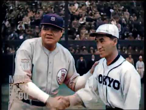 COLORIZED American baseball team in Japan--outtakes - YouTube