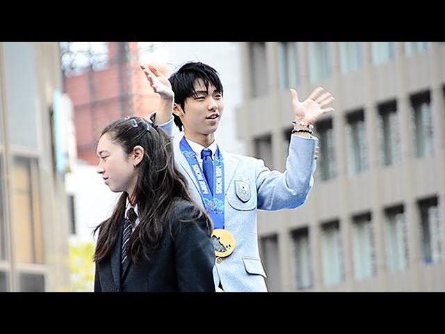 2014年 フィギュア羽生結弦選手が仙台市で凱旋パレード - YouTube