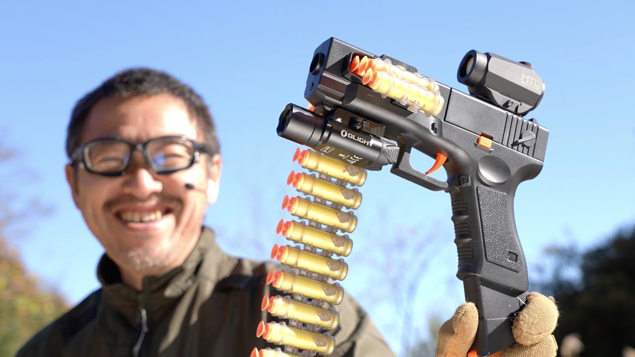 ベルト給弾グロック 電動ガン ナーフ風 玩具レビュー - YouTube