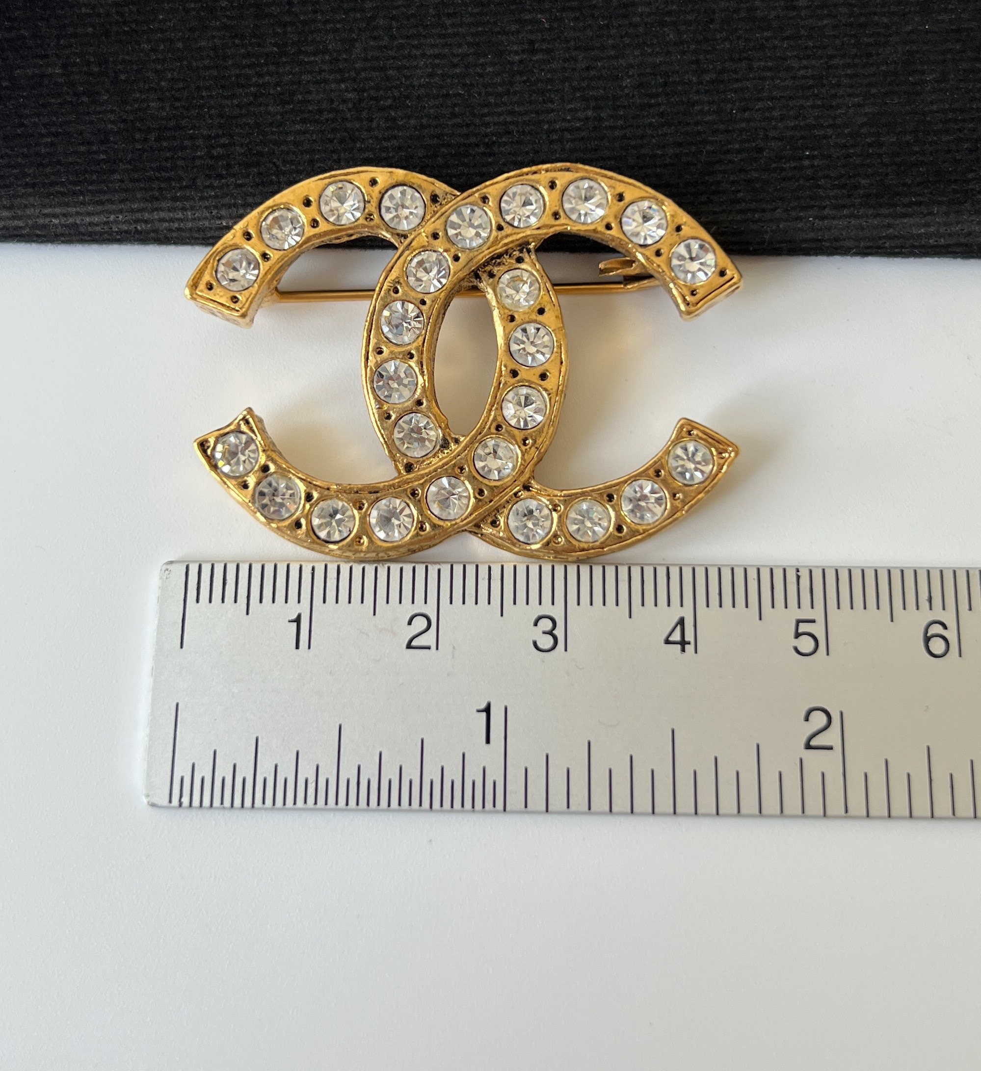 CHANEL Vintage Crystal Logo Brooch - Etsy Canada