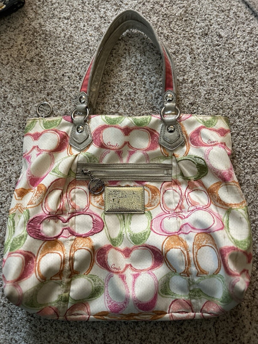 Vintage Coach Retired Poppy Signature Pink Green Orange Large