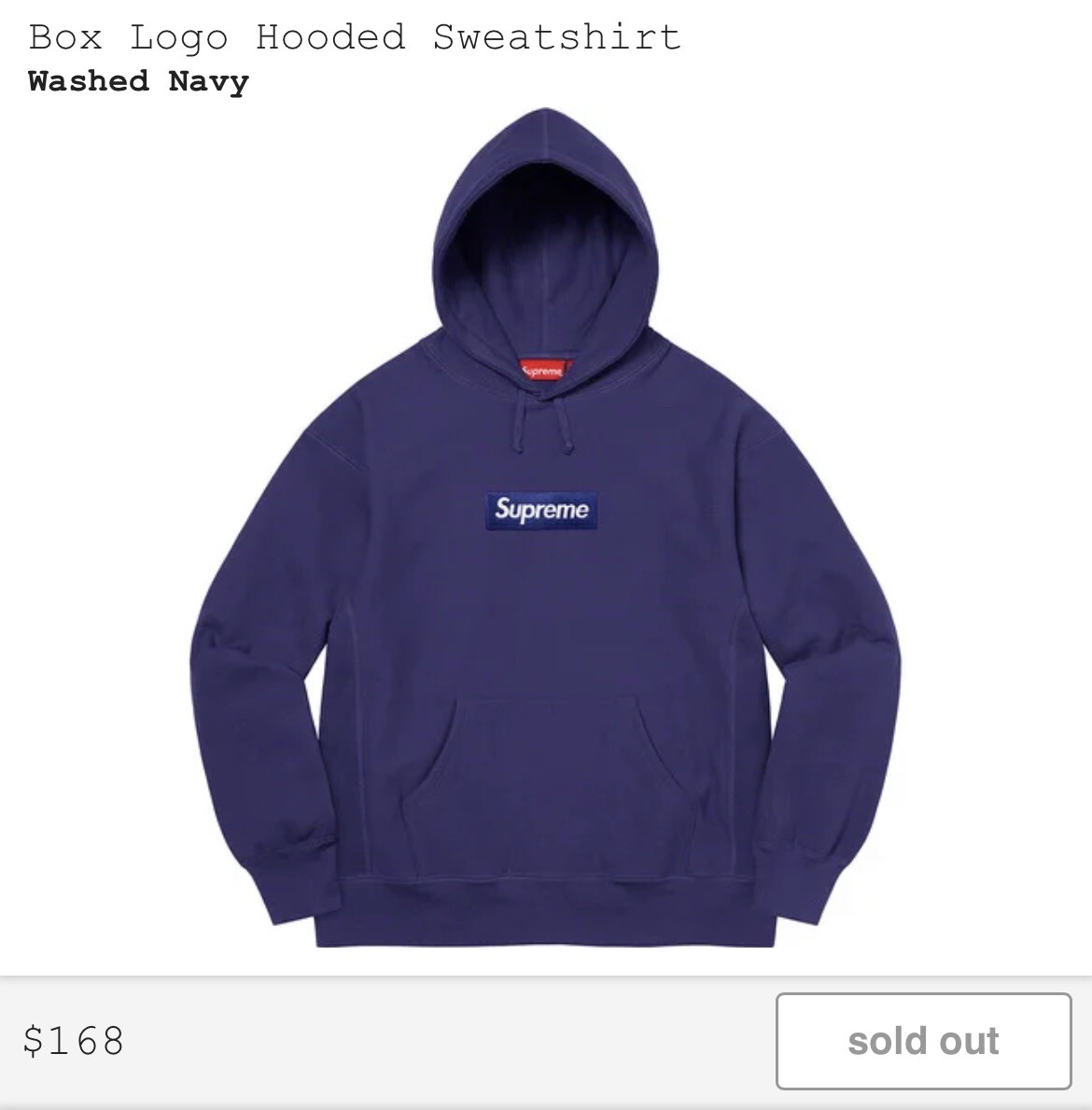 Supreme Box Logo Bogo Hoodie Washed Navy Sweatshirt FW21 Size S