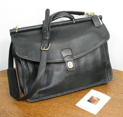 Vintage COACH Beekman Black Leather Briefcase. Natural Glove