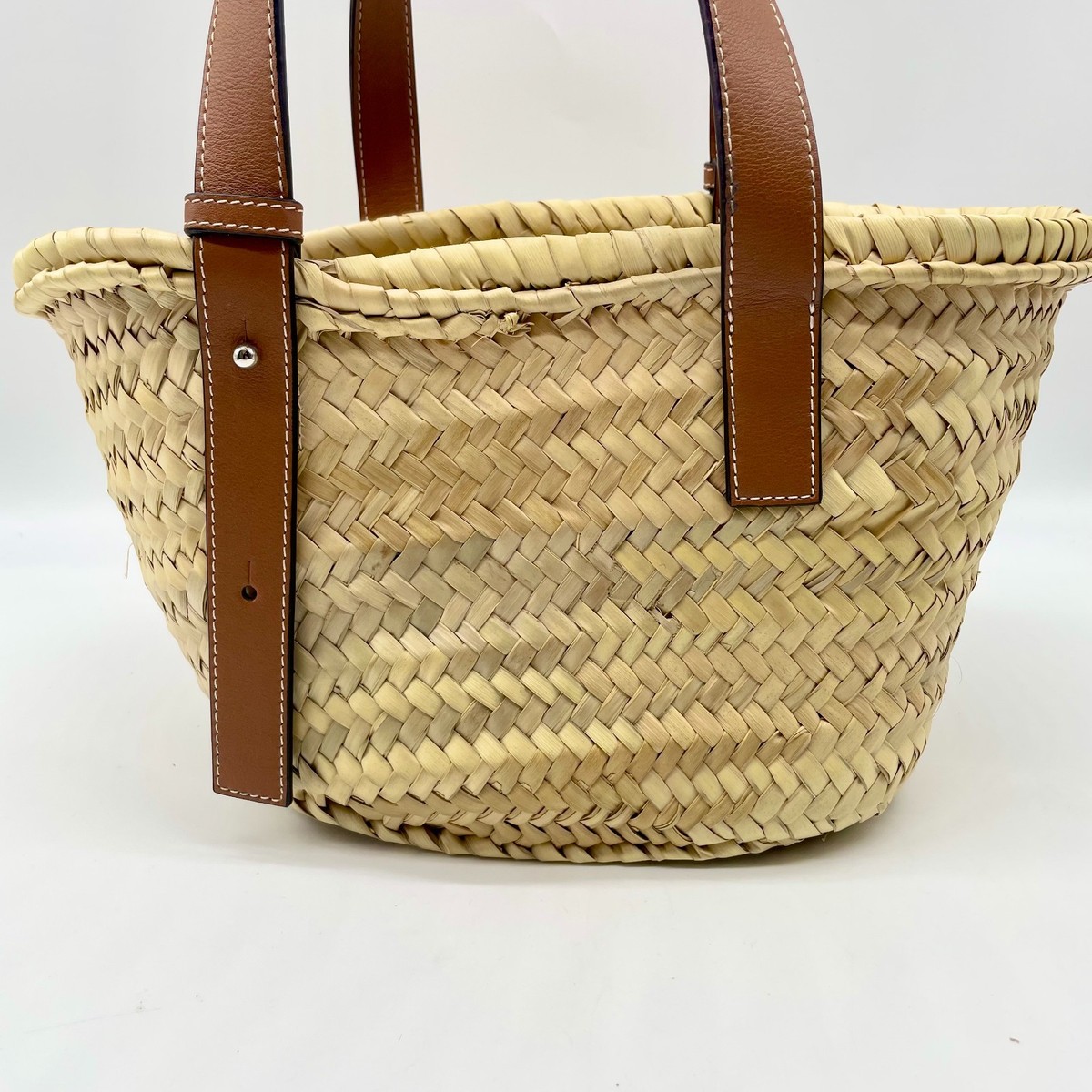 LOEWE Raffia Handbag Small Basket Bag Beige Brown bag Anagram